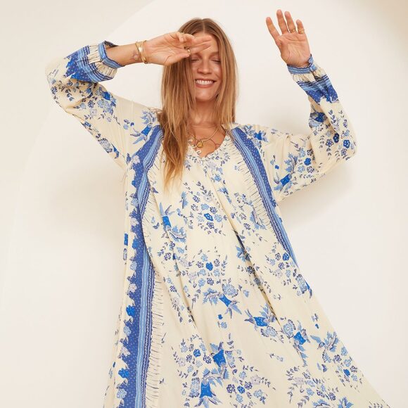 Natalie Martin Fiore Short Dress in Posey Print Bluebell Floral, Small - Picture 1 of 13